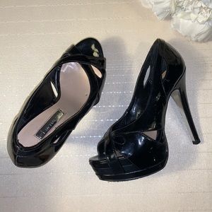 H by Halston Black Peep Toe Platform Heels